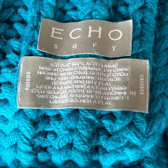 ECHO Bright Blue Chunky Cable Knit Knot Fringe Scarf - Picture 8 of 12